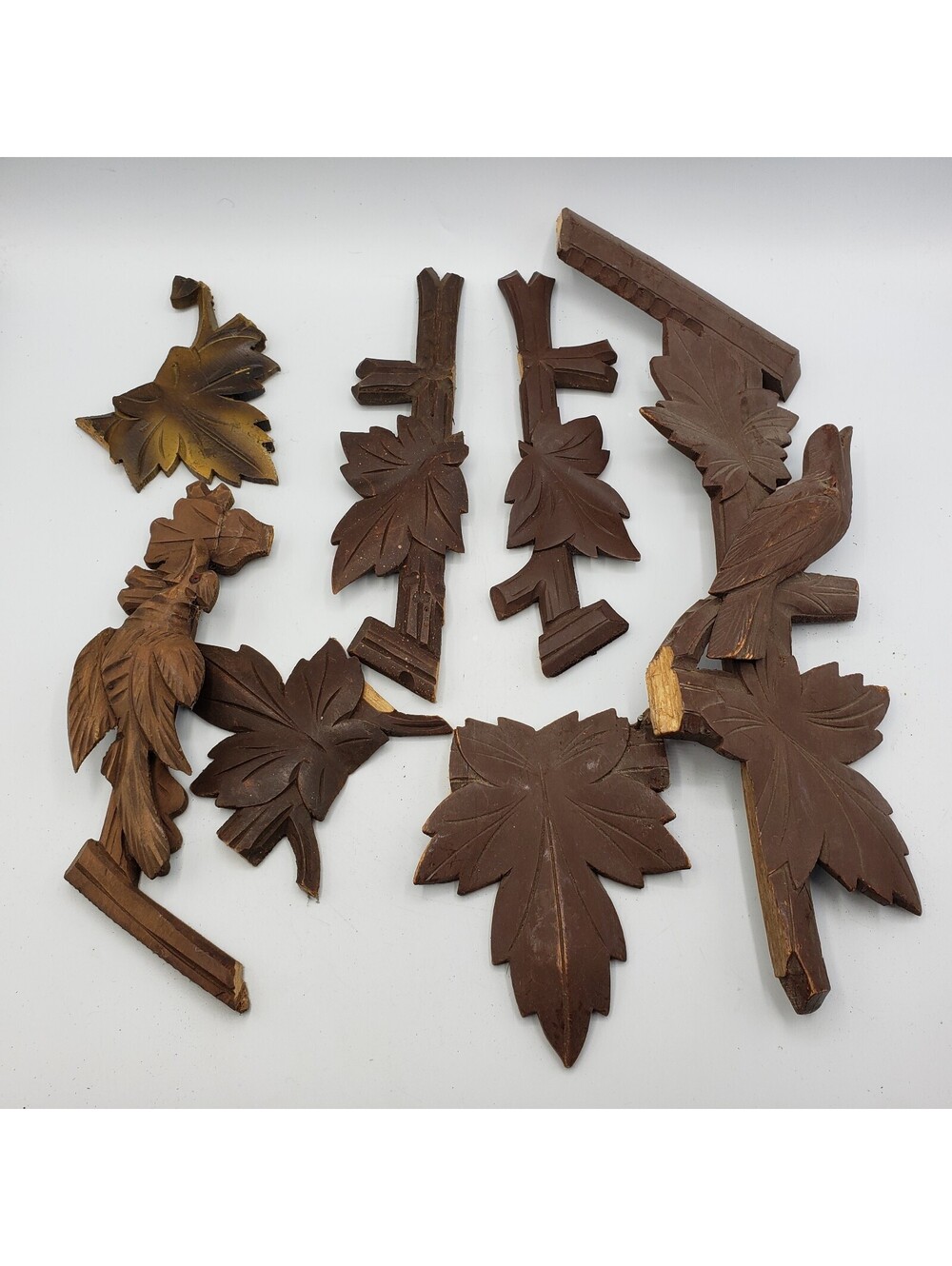 Vintage Wood Cuckoo Clock Front Parts Repair Trimmings 7pcs